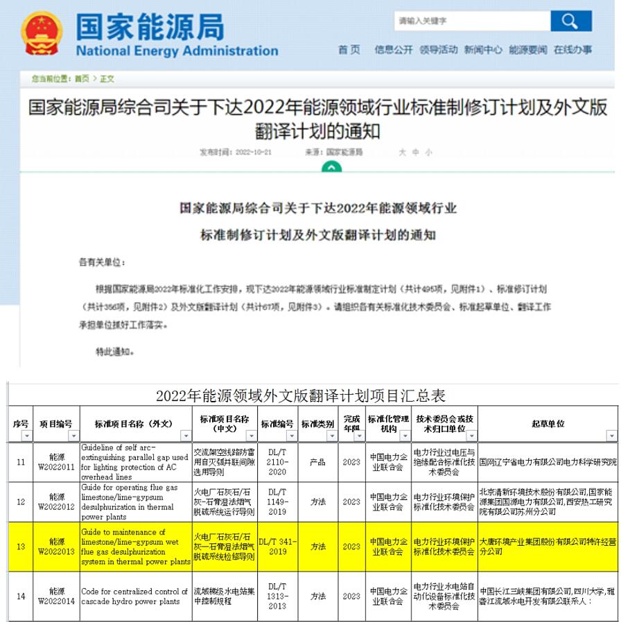 大唐環(huán)境特許經營分公司行業(yè)標準(外文版)獲批立項